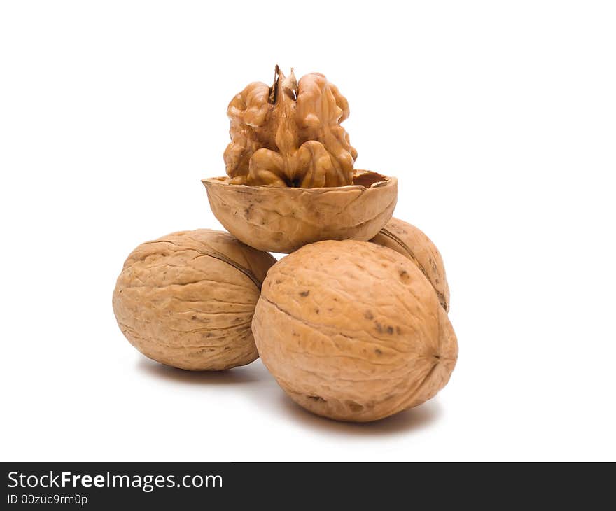 Fore walnuts isolated on white