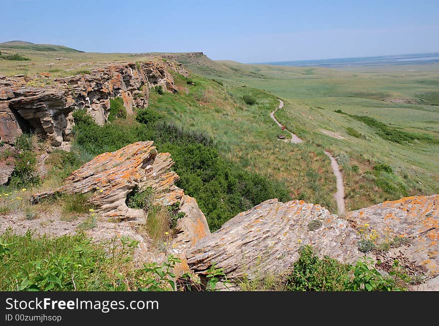 The sandstone cliffs in head-smashed-in buffalo jump historic site, alberta, canada