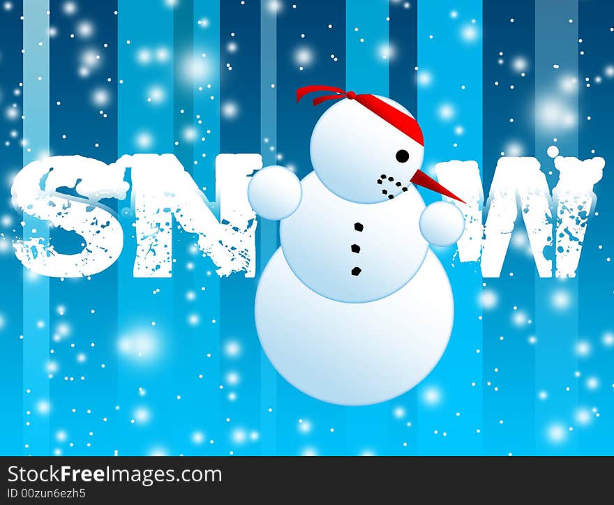 Snow background with stripes and snowman