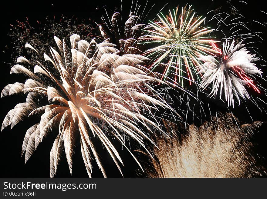 A montage of fireworks at a Canada Day Celebration. A montage of fireworks at a Canada Day Celebration