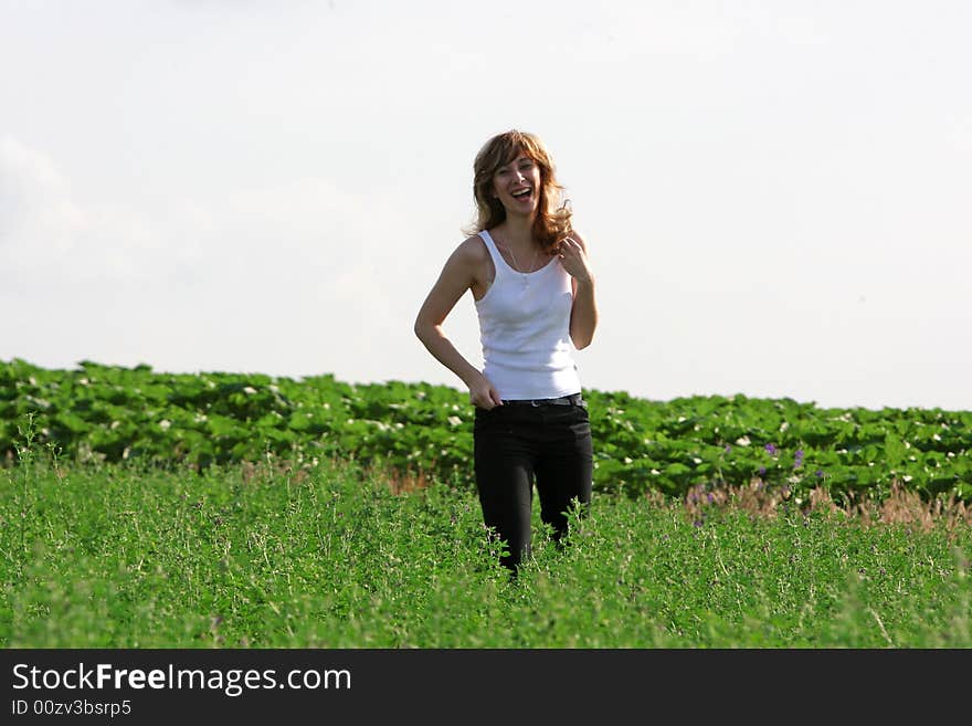 A beautiful girl on the field