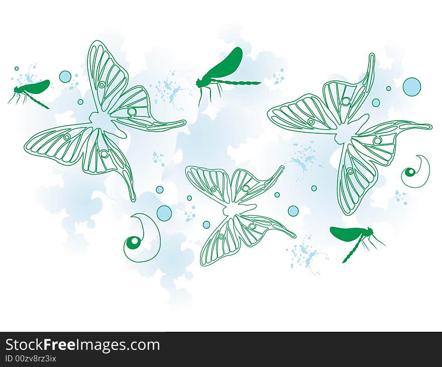 Illustration of a decorative background with butterflies