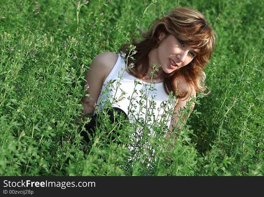 A beautiful girl on the field