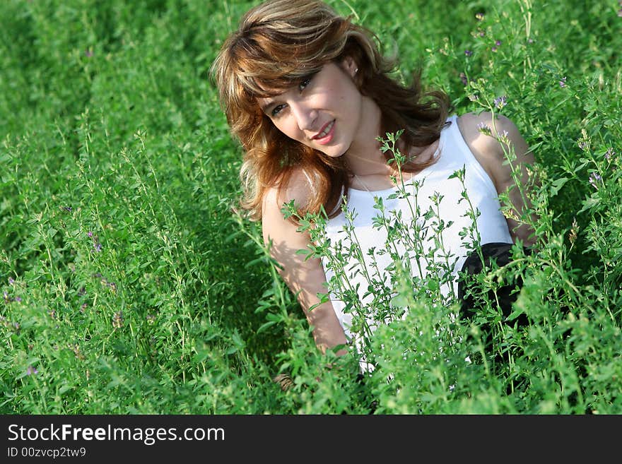 A beautiful girl on the field