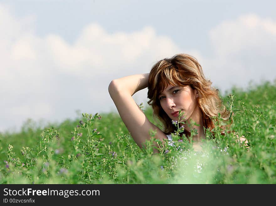 A beautiful girl on the field