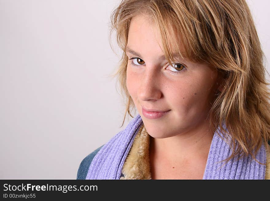 Teenage female model on a white background. Teenage female model on a white background