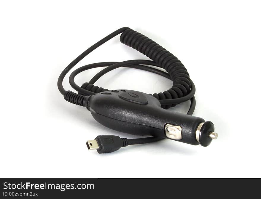 Automobile travel charger on white background