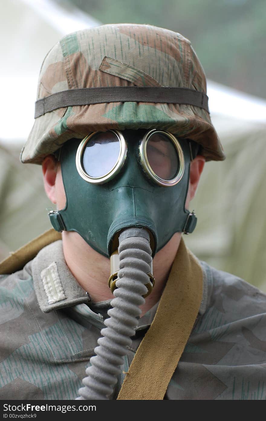 German Soldier In Gas Mask.