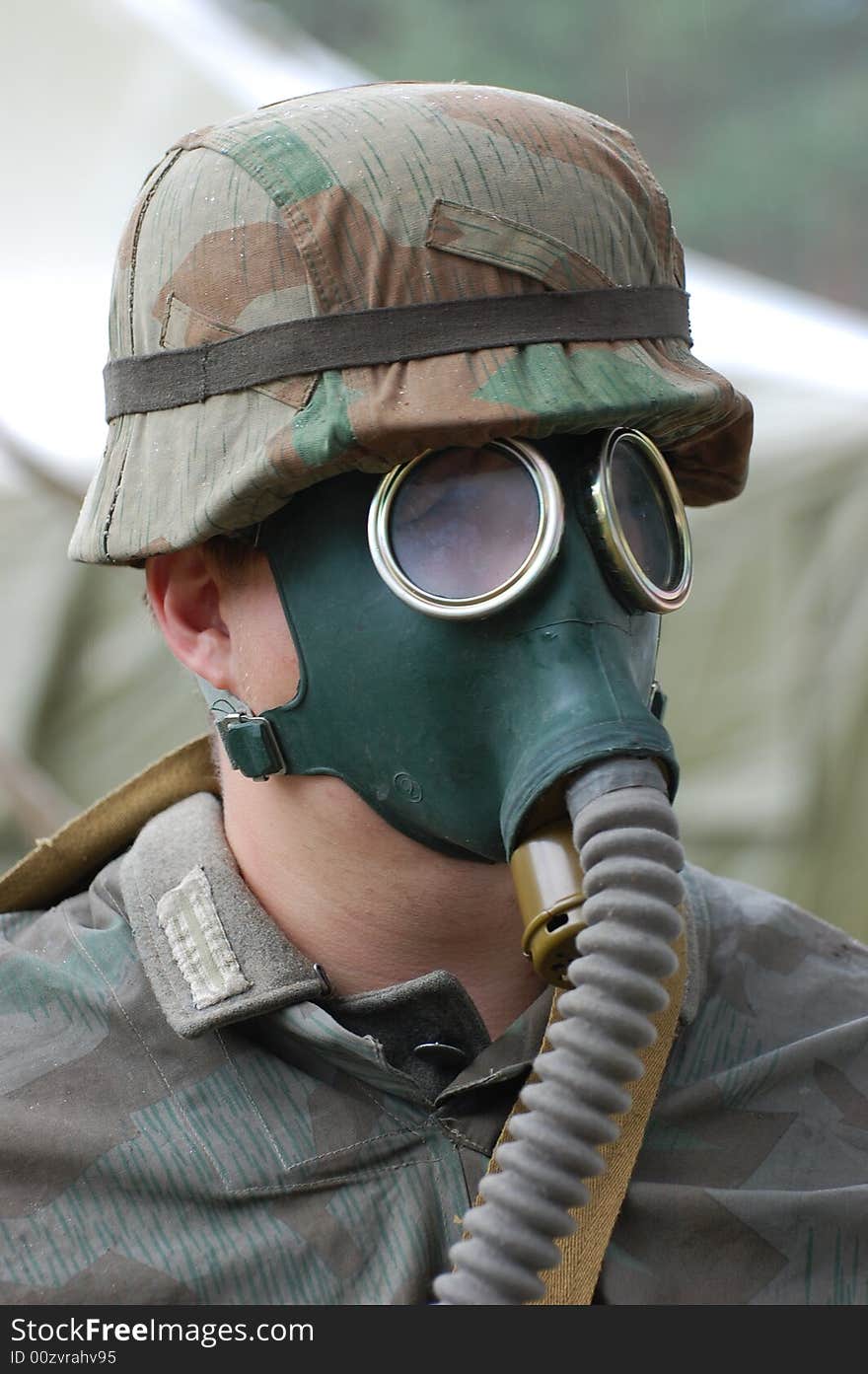 German soldier in gas mask.