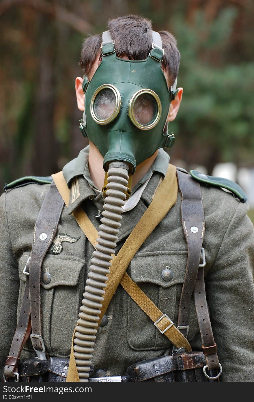 German Soldier In Gas Mask.