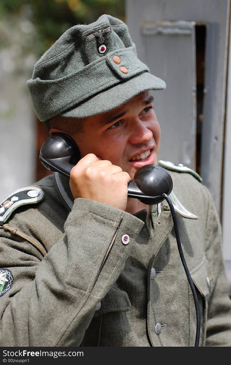 German soldier with phone.