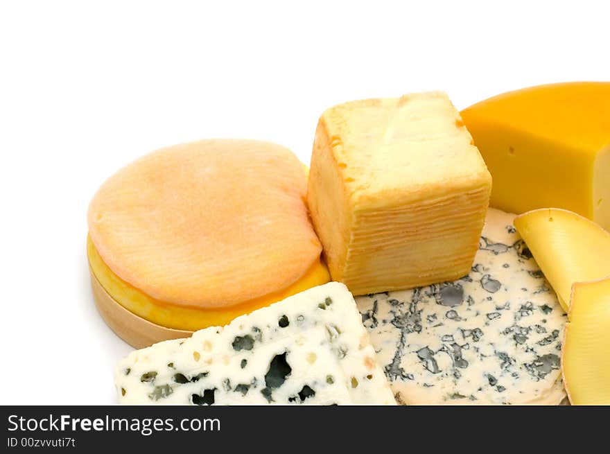 Cheese assortment on white background