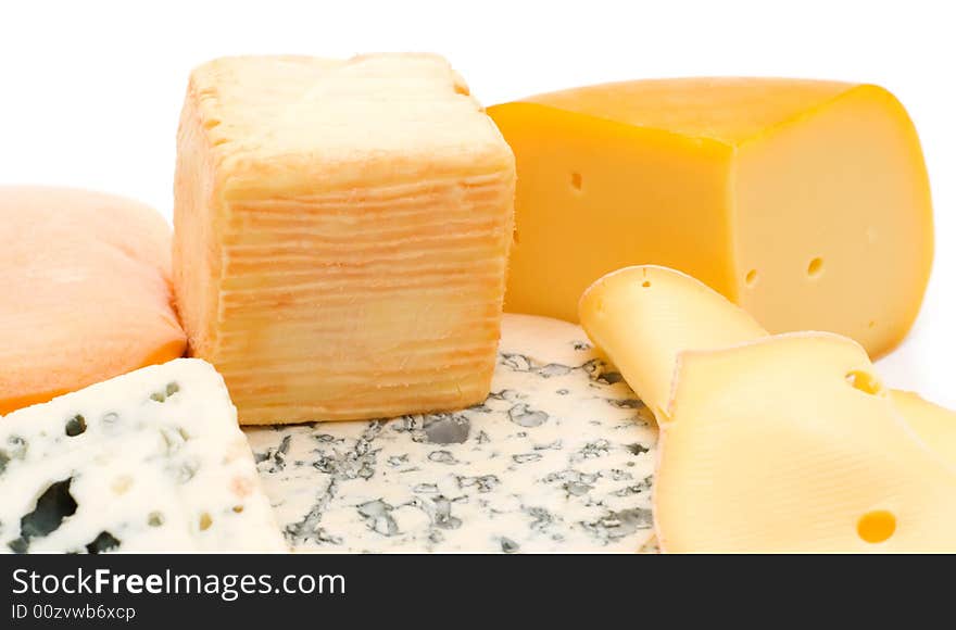 Cheese assortment on white background