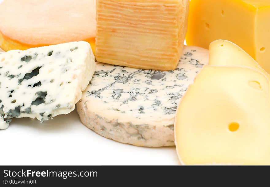 Cheese assortment on white background