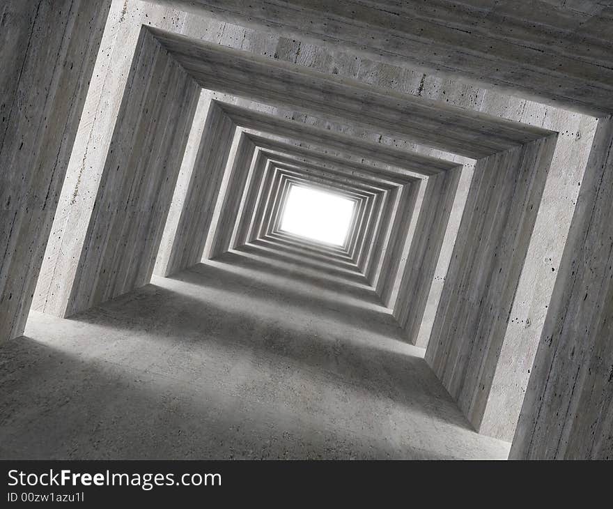 Fine image 3d of concrete tunnel and lateral lights, abstract background