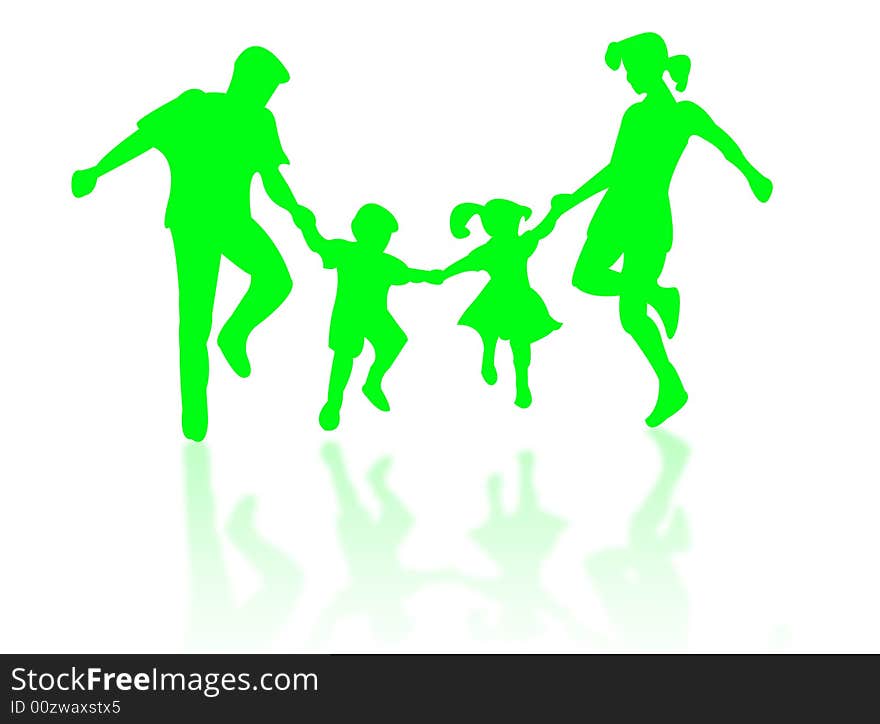 Jumping family silhouette against a white background