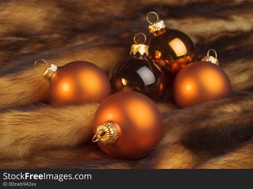 Christmas balls on a fur