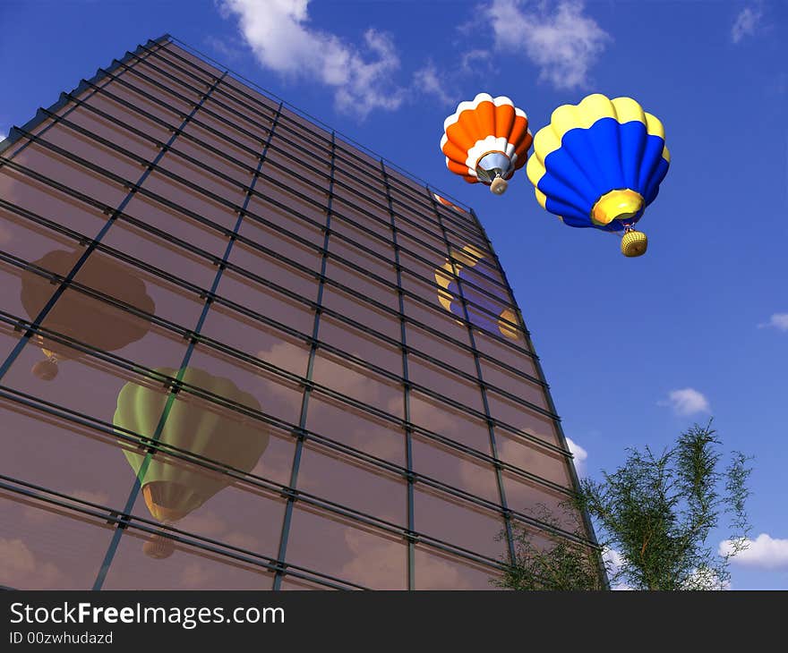 Air spheres about a building. Air spheres about a building