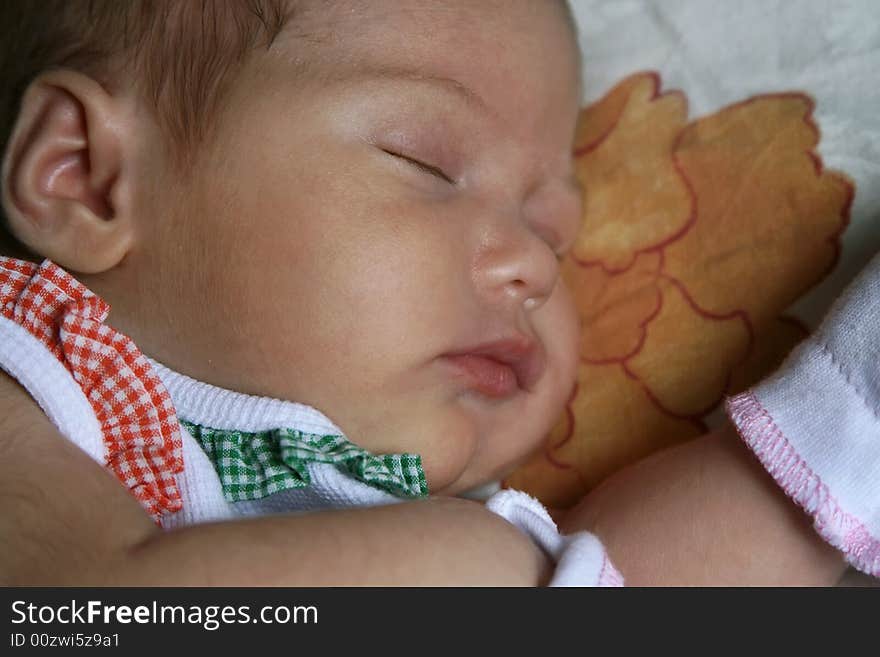 Portrait of the newborn girl wrapped up in diapers