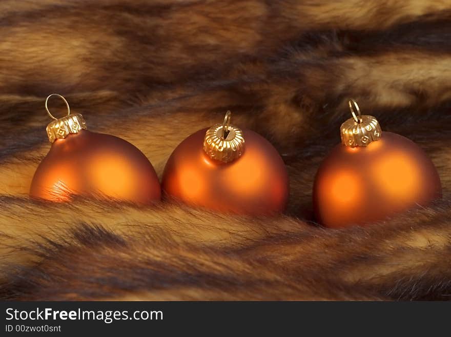 Christmas balls on a fur