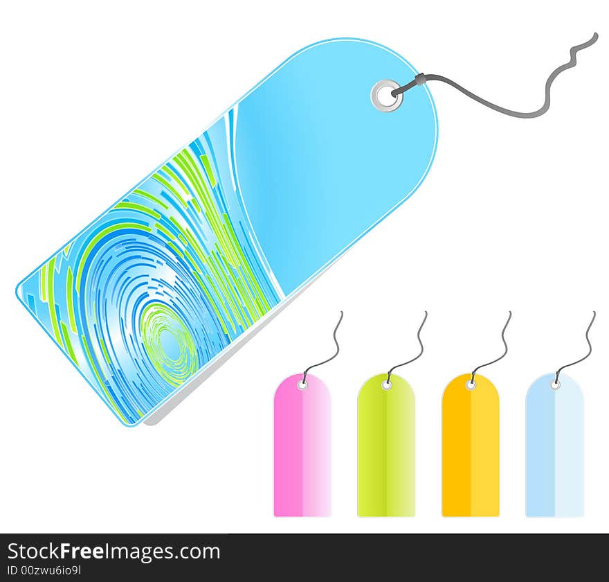 Vector illustration of an abstract retail tag with leash and additional colorful tags. Set 1. Vector illustration of an abstract retail tag with leash and additional colorful tags. Set 1.