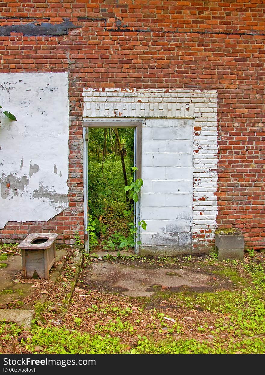 Detail of doorway of the ruins of a building