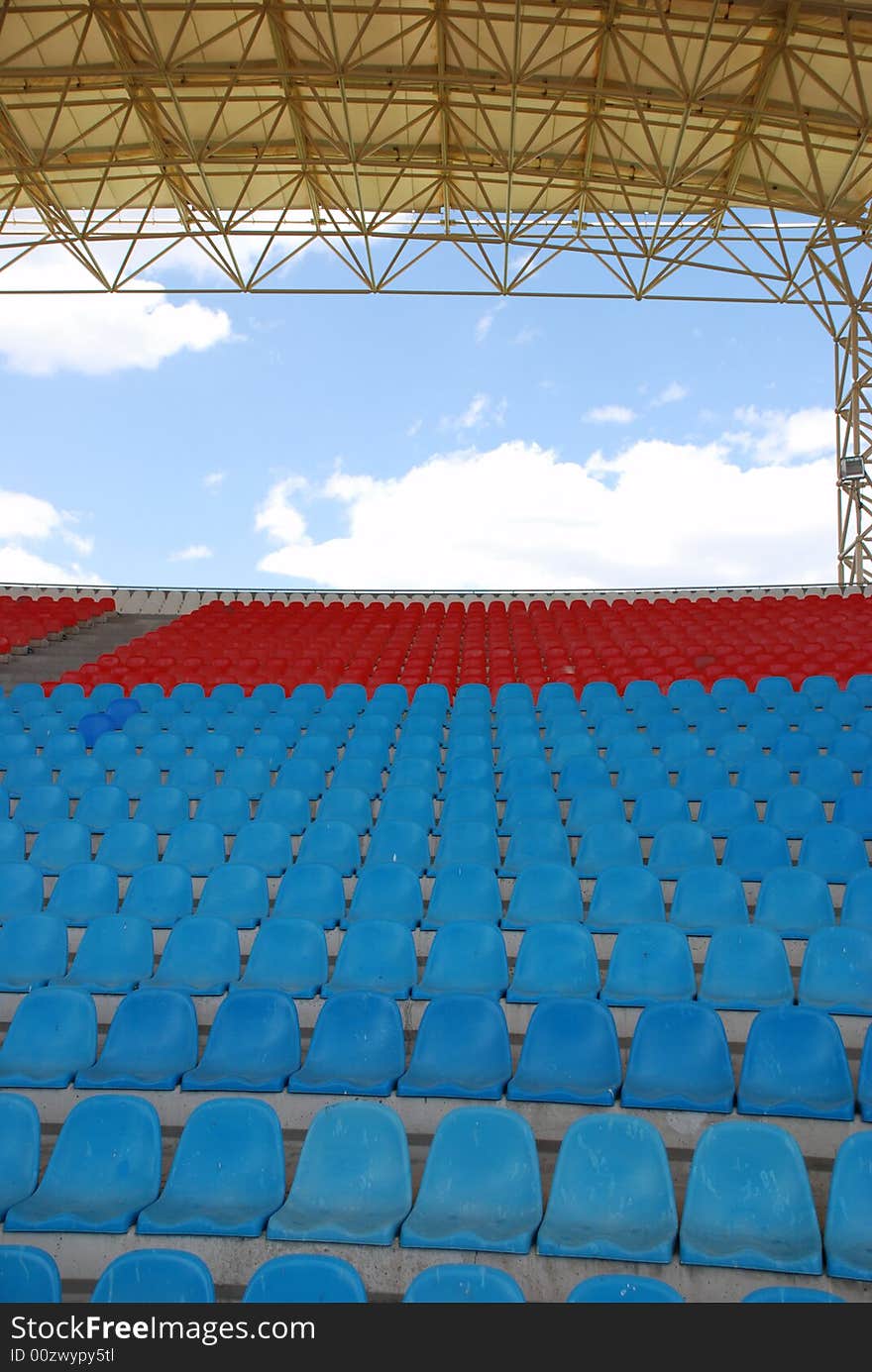 Empty Stadium seats perspective and roof