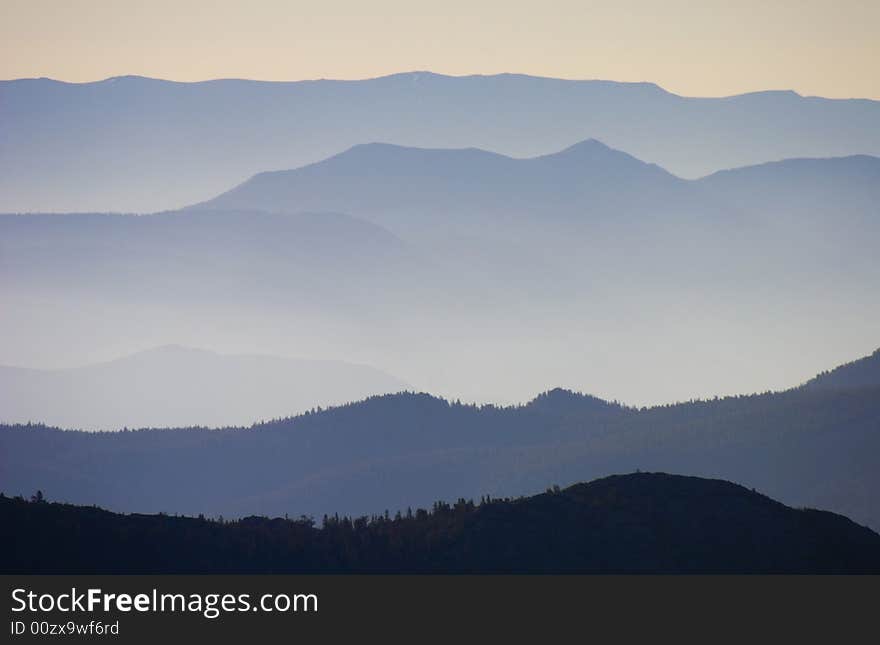 Dusk in the Sierra Nevada Mountains. Dusk in the Sierra Nevada Mountains.