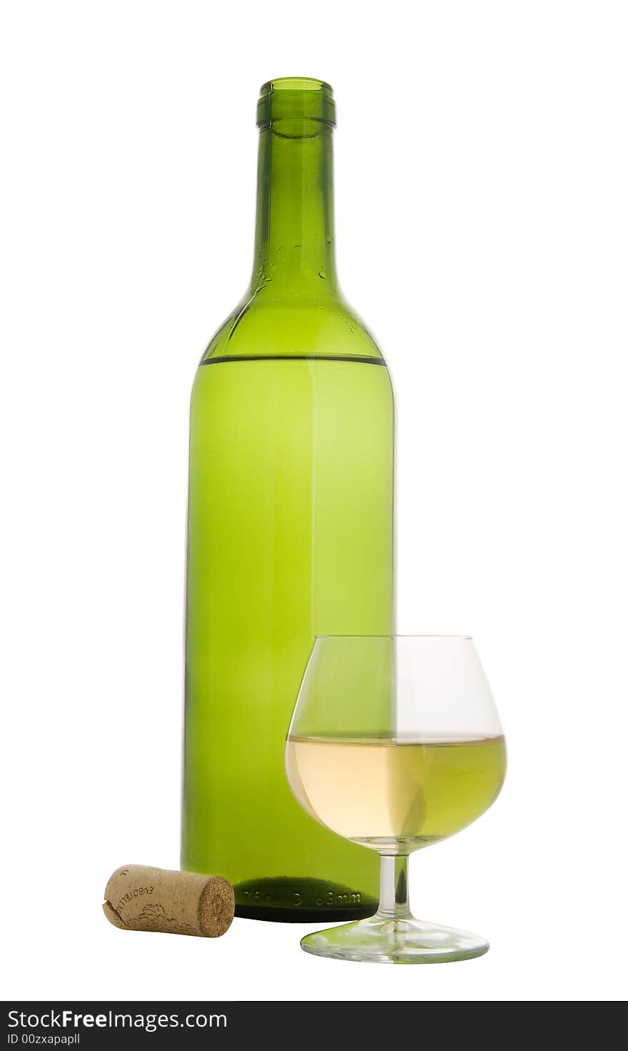 A bottle and a glass of white wine