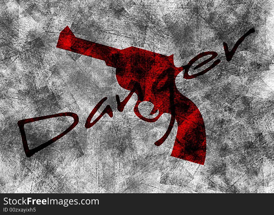 Grungy background Design danger in red wirh gun. Grungy background Design danger in red wirh gun