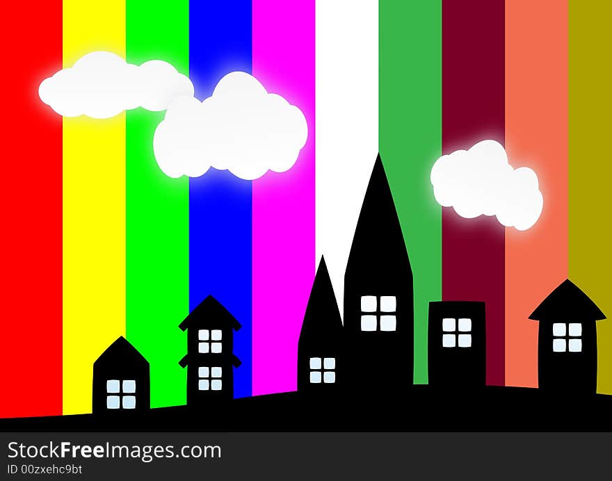 Cityscape silhouette in colorful rainbow background. Cityscape silhouette in colorful rainbow background