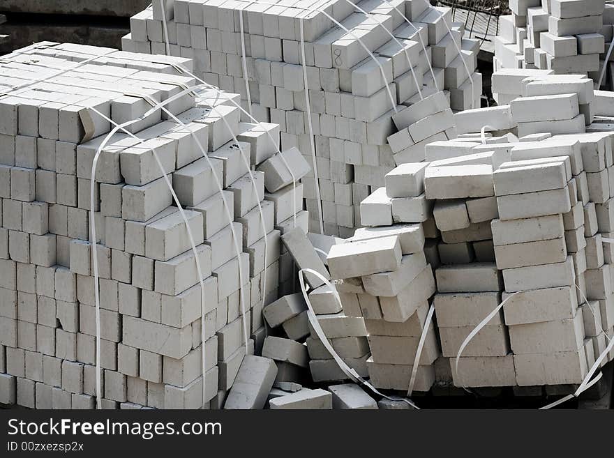 Big heap of white bricks