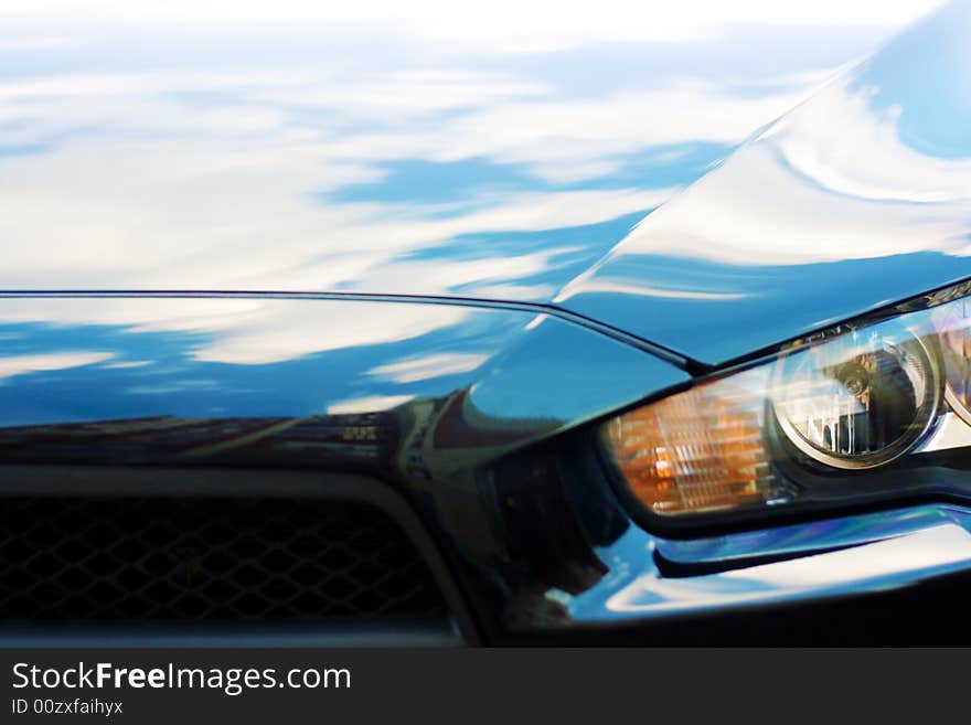 Closeup of car headlight