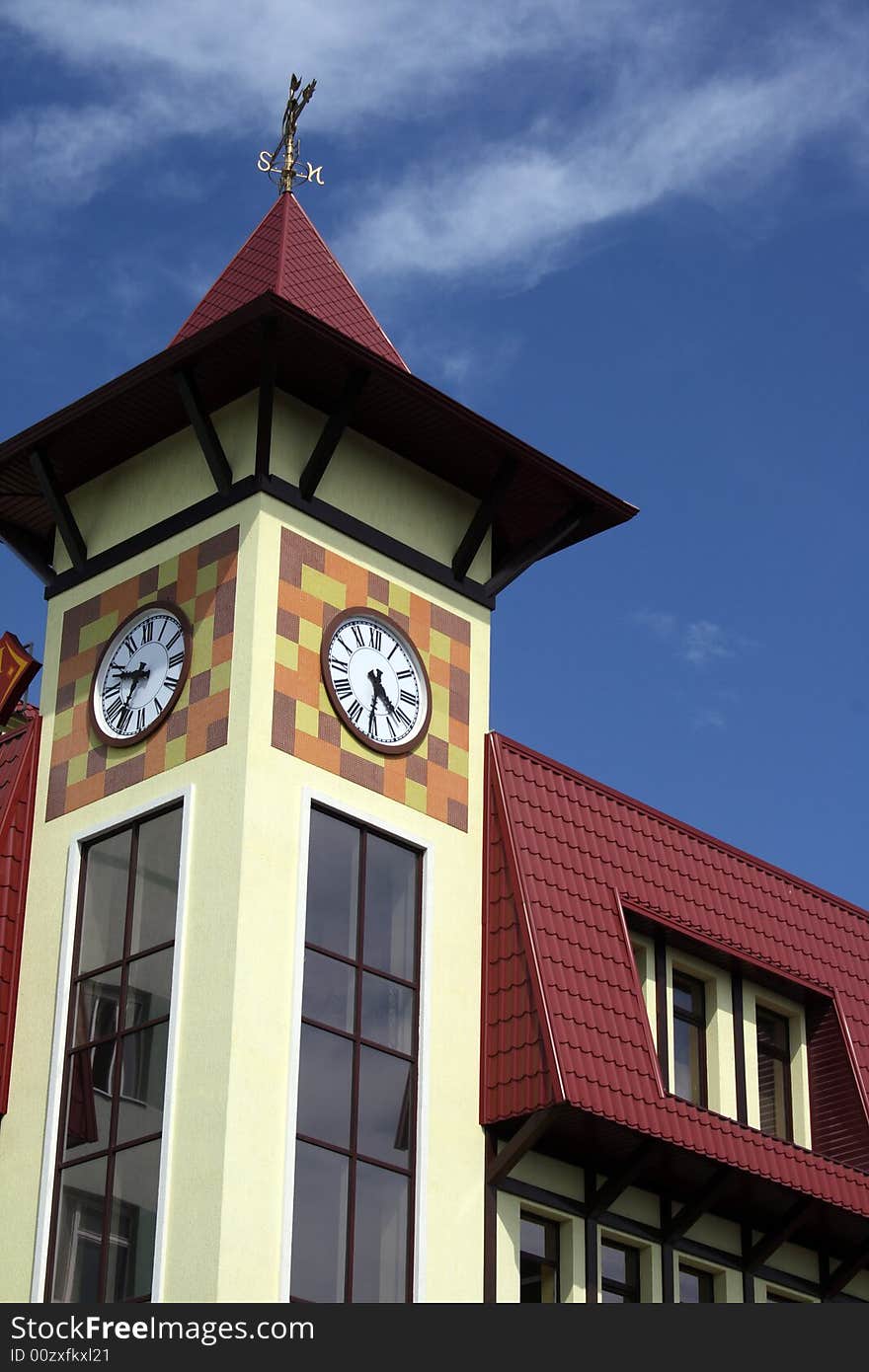 Tower with clock in german stile. Tower with clock in german stile