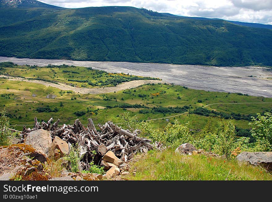 Toutle river at base of Mt St Helens