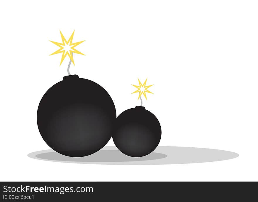 Vector illustration black bombs burning isolated on the white background, vector. Vector illustration black bombs burning isolated on the white background, vector