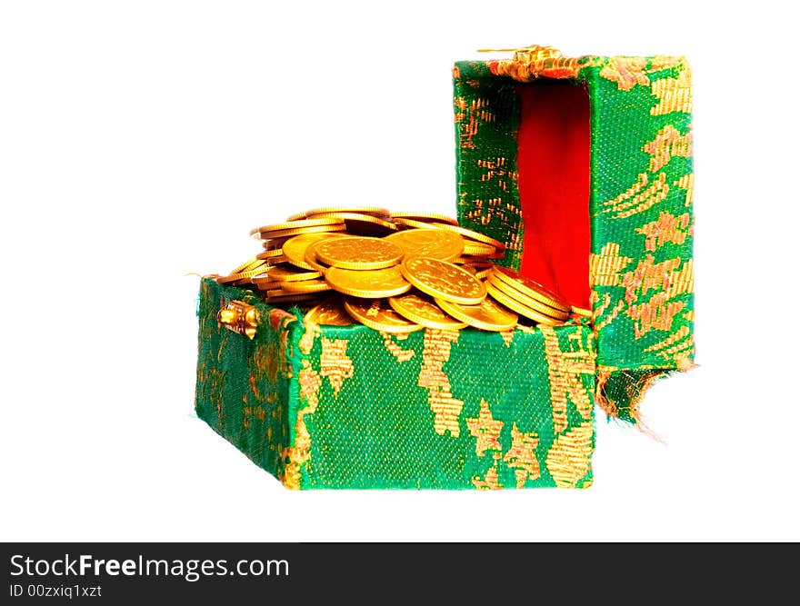 Gold coins in a box