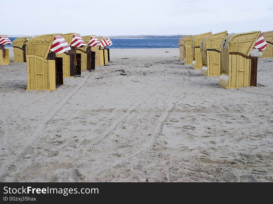 Some beach baskets in travemuende, germany