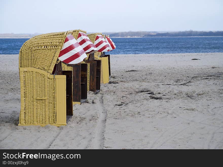 Some beach baskets in travemuende, germany