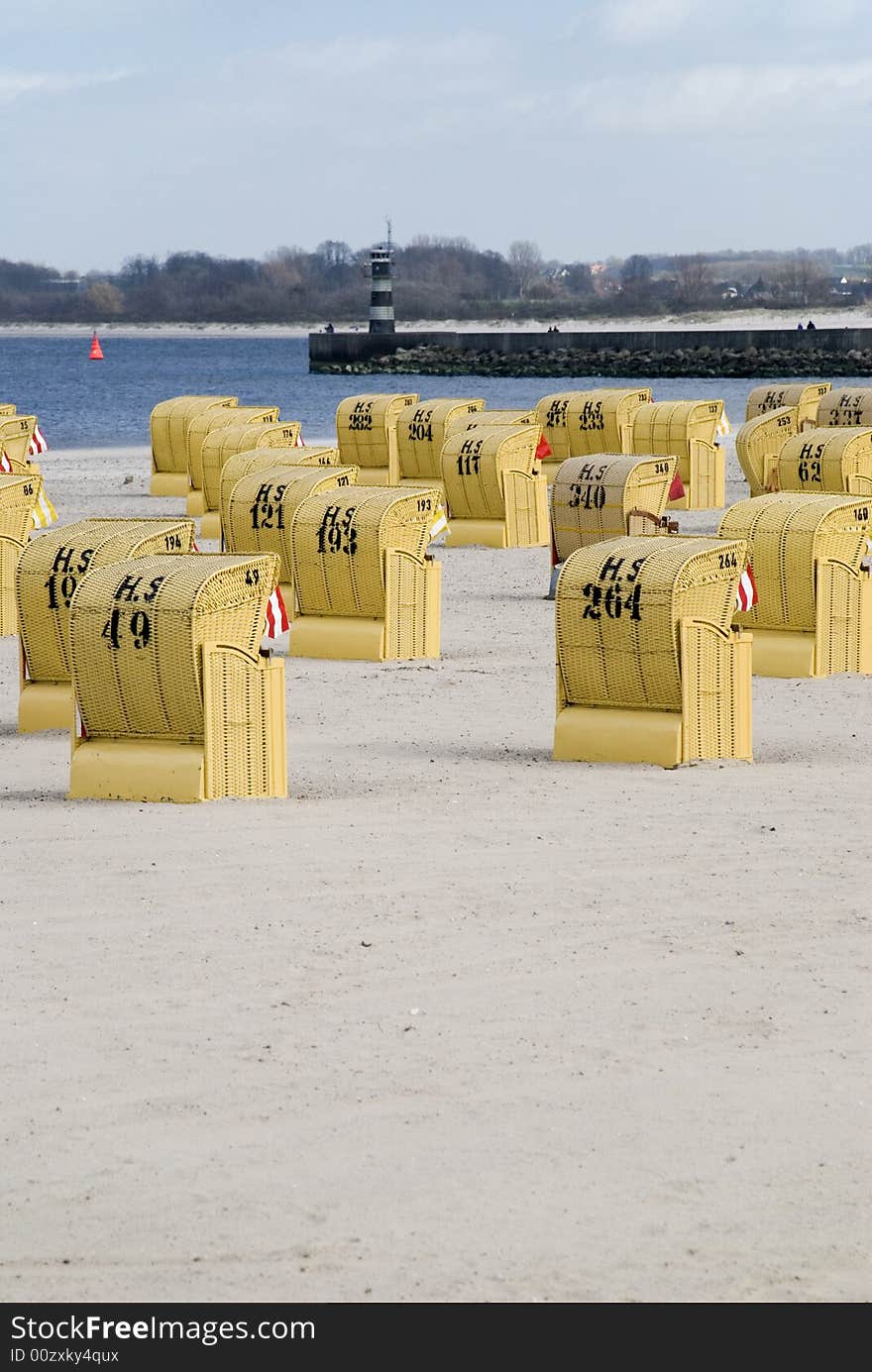 Some beach baskets in travemuende, germany