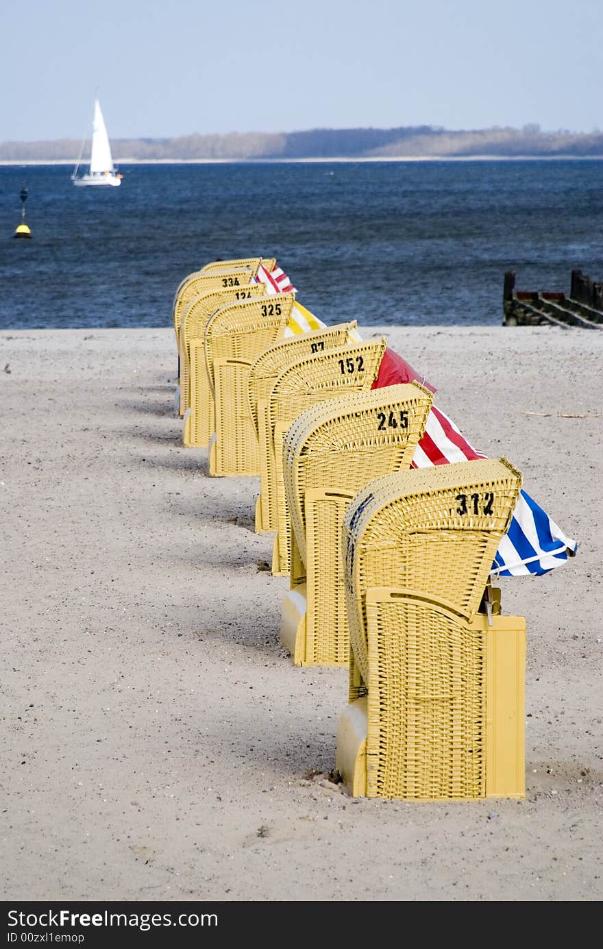 Some beach baskets in travemuende, germany