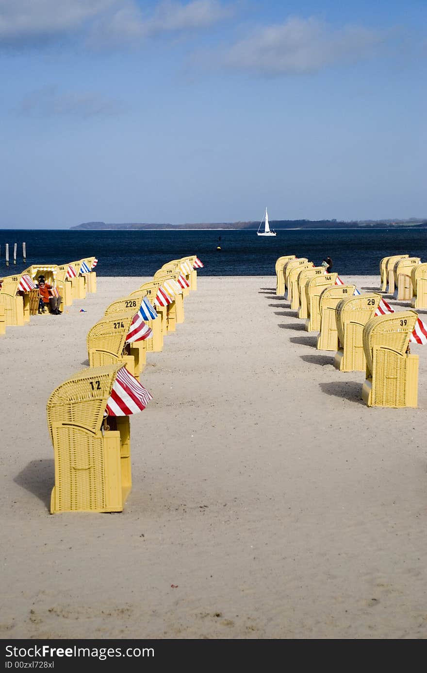 Some beach baskets in travemuende, germany