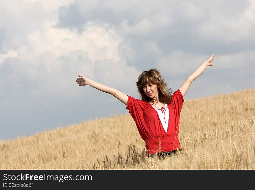 A beautiful girl on the field