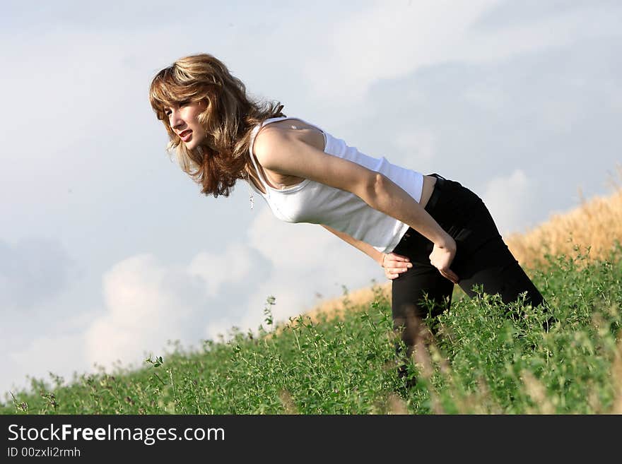 A beautiful girl on the field