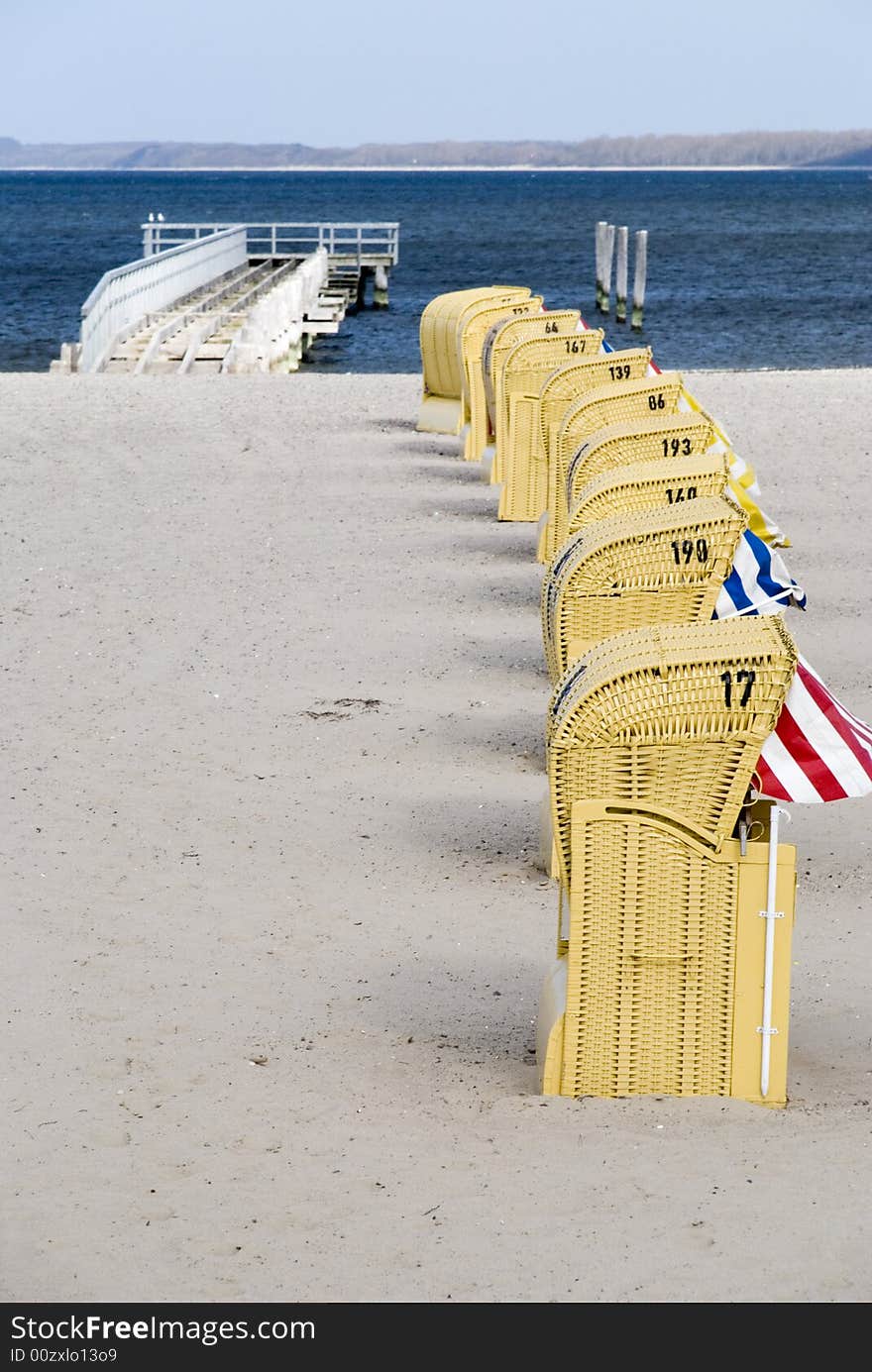 Some beach baskets in travemuende, germany