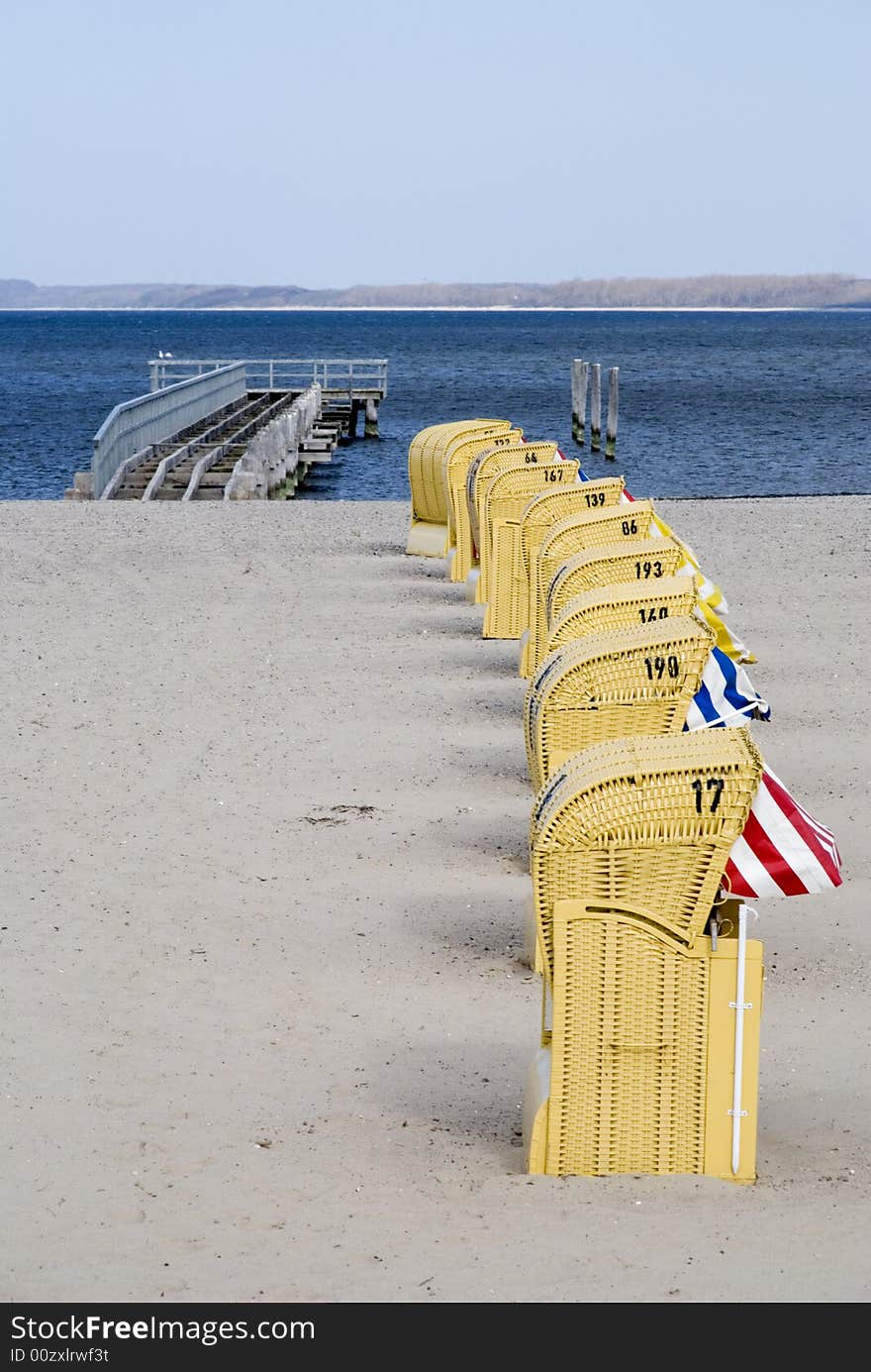 Some beach baskets in travemuende, germany