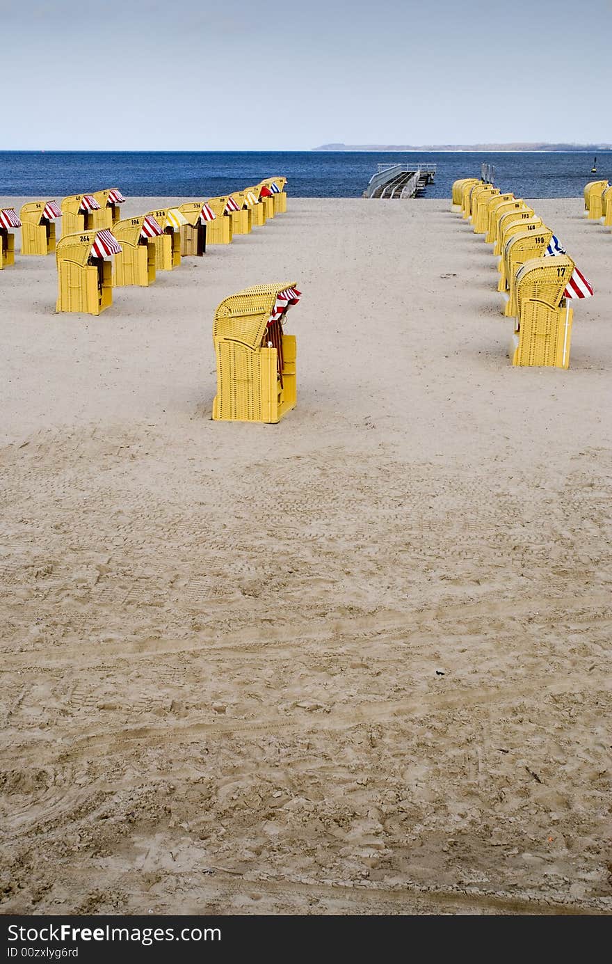 Some beach baskets in travemuende, germany