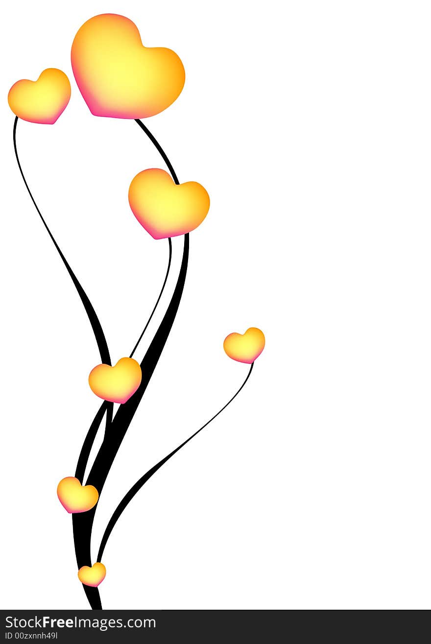 Hearts floral tree in white background