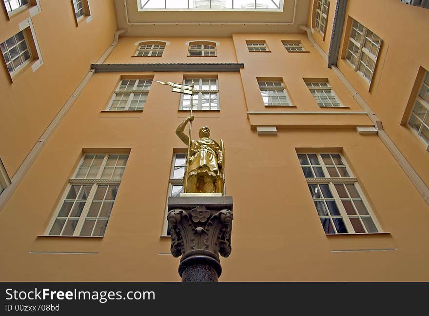 Sculpture the Gold Warrior in old Riga. Sculpture the Gold Warrior in old Riga.