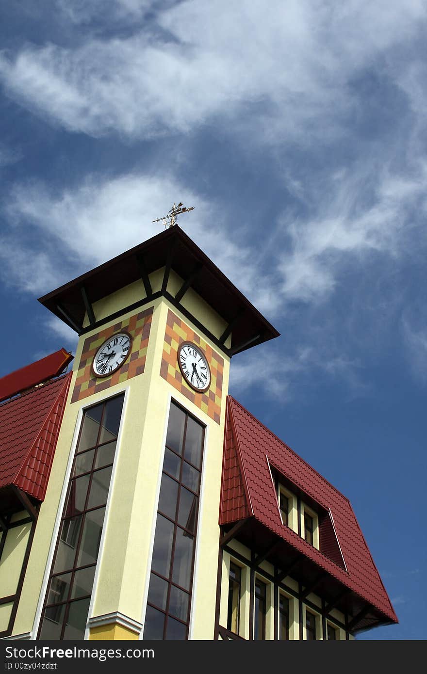 Tower with clock in german stile. Tower with clock in german stile